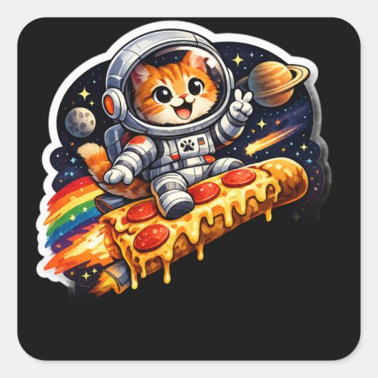 Kosmieke Pizza Kat Ruimte Sticker (Voorkant)