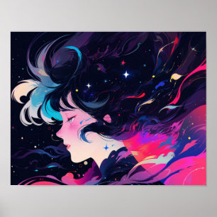 Kosmisch Abstract Anime Meisje Poster