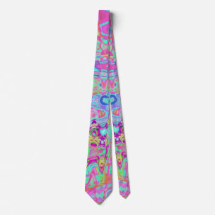 Kosmisch Abstract Aqua en Hot Pink Retro Krullen Stropdas