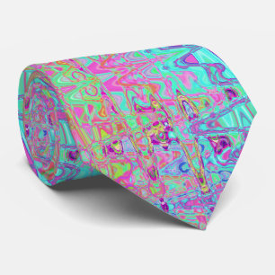Kosmisch Abstract Aqua en Hot Pink Retro Krullen Stropdas
