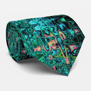 Kosmisch Abstract Groen en Zwart Retro Rimpels Stropdas