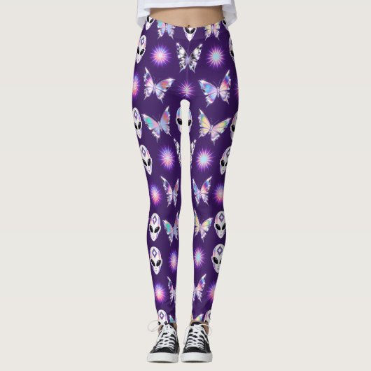 Kosmisch Alien Vlinderpatroon Leggings (Voorkant)
