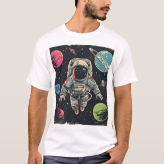 Kosmisch avontuur: astronaut in kleurrijke ruimte t-shirt