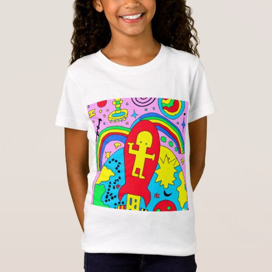 Kosmisch Avontuur: Rainbow Rocket lancering T-shirt (Voorkant)