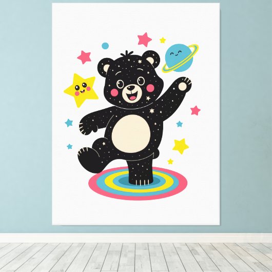 Kosmisch Beer met sterren en planeten - Schattigee Canvas Afdruk (Insitu (Houten vloer))