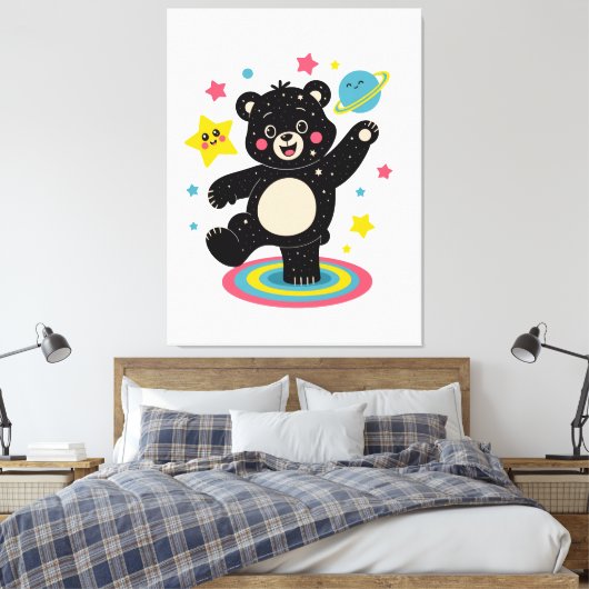 Kosmisch Beer met sterren en planeten - Schattigee Canvas Afdruk (Insitu (Slaapkamer))