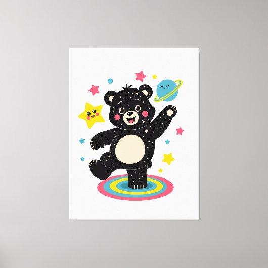 Kosmisch Beer met sterren en planeten - Schattigee Canvas Afdruk (Voorkant)