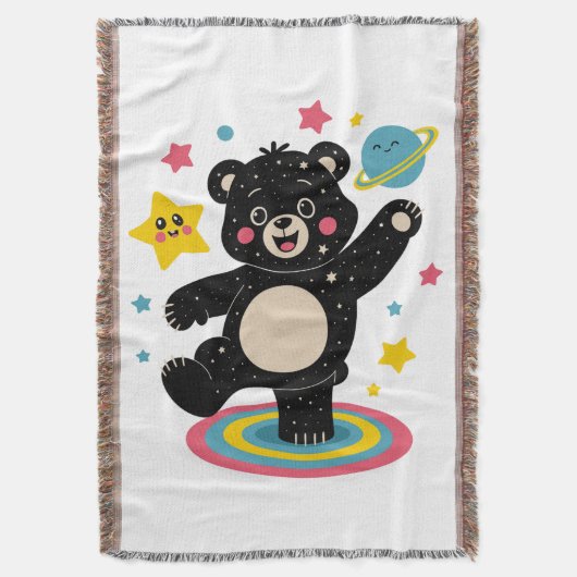 Kosmisch Beer met sterren en planeten - Schattigee Deken (Voorkant Verticaal)