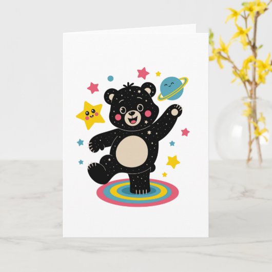 Kosmisch Beer met sterren en planeten - Schattigee Kaart (Gele Bloem)