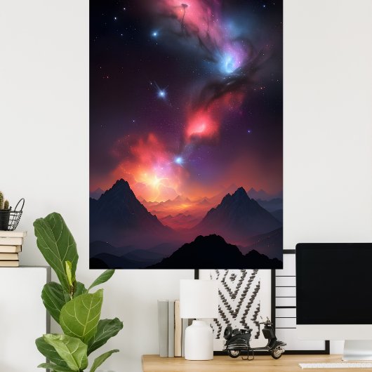 Kosmisch berglandschap poster (Thuiskantoor)