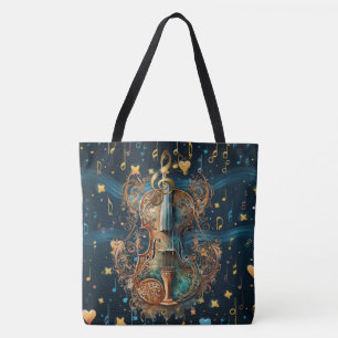 Kosmisch Blauw en Goud Rococo Viool Grote Tote Bag