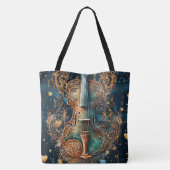 Kosmisch blauw en gouden viool groot Tas (Achterkant)