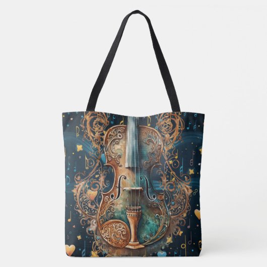 Kosmisch blauw en gouden viool groot Tas (Achterkant)