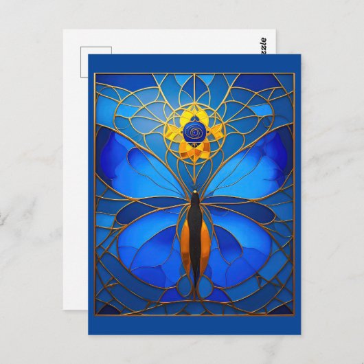 Kosmisch blauw Glazen in lood vlinder Briefkaart (Voorkant / Achterkant)