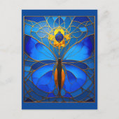 Kosmisch blauw Glazen in lood vlinder Briefkaart (Voorkant)