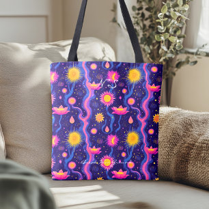 Kosmisch Bloempatroon – Hemelse Botanische Kunst Tote Bag