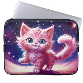 Kosmisch dier roze kat katachtige moderne stijl laptop sleeve