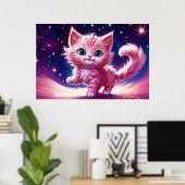 Kosmisch dier roze kat katachtige moderne stijl poster (Thuiskantoor)