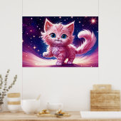 Kosmisch dier roze kat katachtige moderne stijl poster (Keuken)