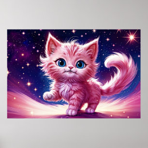 Kosmisch dier roze kat katachtige moderne stijl poster