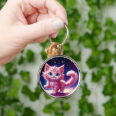 Kosmisch dier roze kat katachtige moderne stijl sleutelhanger (Hand)