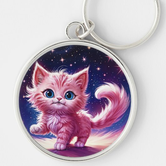 Kosmisch dier roze kat katachtige moderne stijl sleutelhanger (Voorkant)