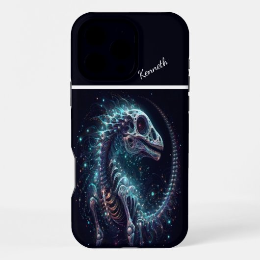 Kosmisch dinosaurusskelet iPhone hoesje (Achterkant)