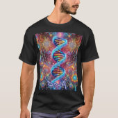 Kosmisch DNA: Levendig Psychedelisch Ontwerp/Zwart T-shirt (Voorkant)