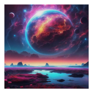 Kosmisch Dreamscape met Vurige Planeet Perfect Poster