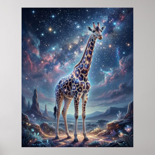 Kosmisch Giraffe Sterrenhemel Poster (Voorkant)