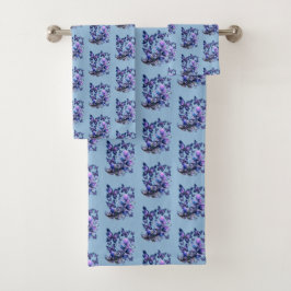 Kosmisch Glitter Vlinders Patroon Blauw Bad Handdoek