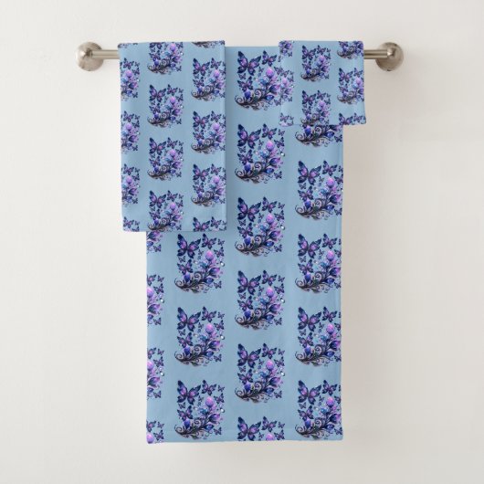 Kosmisch Glitter Vlinders Patroon Blauw Bad Handdoek (Insitu)