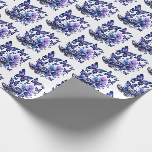 Kosmisch Glitter Vlinders Patroon Cadeaupapier (Hoek)