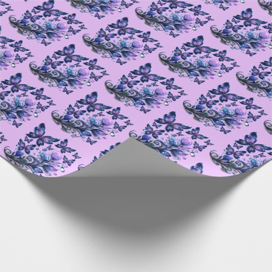 Kosmisch Glitter Vlinders Patroon Roze Cadeaupapier (Hoek)
