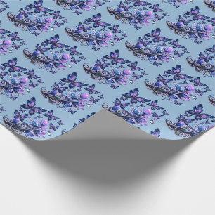 Kosmisch Glittervlinderspatroon Blauw Cadeaupapier