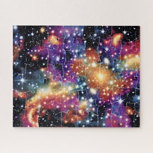 Kosmisch goud en paars netelig leuk universum legpuzzel (Horizontaal)