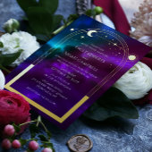 Kosmisch Goud Zon Maan Astronomie Ruimte Folie Uitnodiging