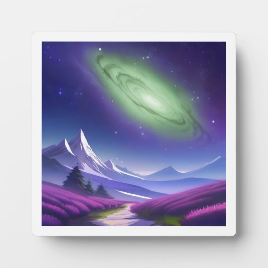 Kosmisch groen sterrenstelsel boven het Paarse ber Fotoplaat (Voorkant)