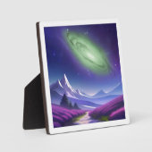 Kosmisch groen sterrenstelsel boven het Paarse ber Fotoplaat (Voorkant)