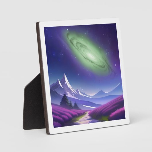 Kosmisch groen sterrenstelsel boven het Paarse ber Fotoplaat (Voorkant)