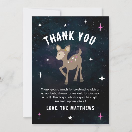 Kosmisch Herten Wild Een Roze Meisje Baby shower Bedankkaart (Voorkant)