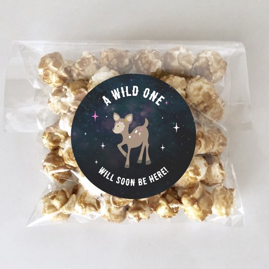 Kosmisch Herten Wild Een Roze Meisje Baby shower Ronde Sticker