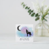 ** Kosmisch. Howling Wolf Rainbow Shaman Moon Vierkante Visitekaartje (Staand voorkant)