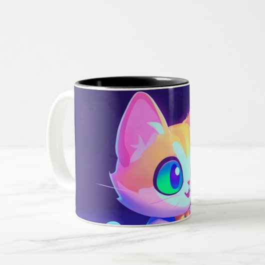 Kosmisch Kat: speelse avonturen in een doos Tweekleurige Koffiemok (Voorkant links)