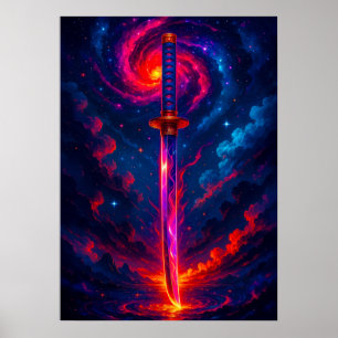 Kosmisch Katana Zwaard met Galaxy Energy Fantasy Poster
