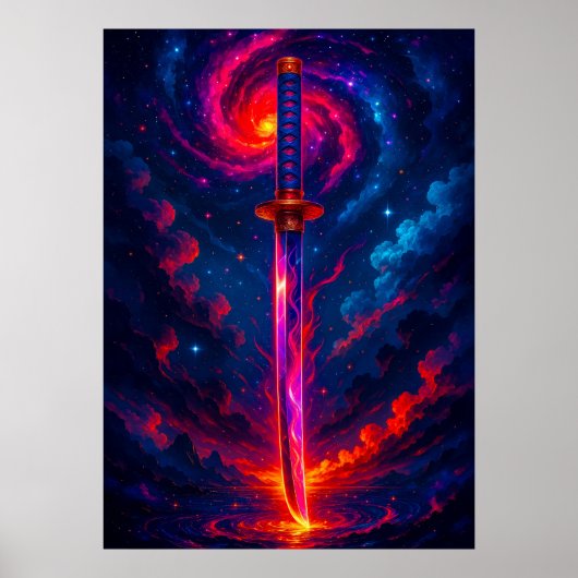 Kosmisch Katana Zwaard met Galaxy Energy Fantasy Poster (Voorkant)