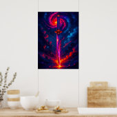 Kosmisch Katana Zwaard met Galaxy Energy Fantasy Poster (Keuken)