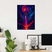 Kosmisch Katana Zwaard met Galaxy Energy Fantasy Poster (Thuiskantoor)