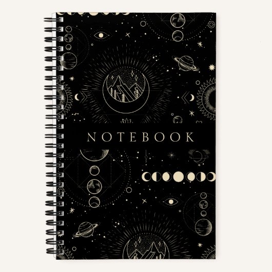 Kosmisch Koel Zwart Notitieboek met Maan en Sterre (Voorkant)