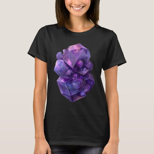 Kosmisch kristal cluster in nevel roze t-shirt (Voorkant)